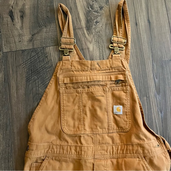 Carhartt Tan Overalls Bibs Double Knee Womens Small Short - Picture 6 of 7